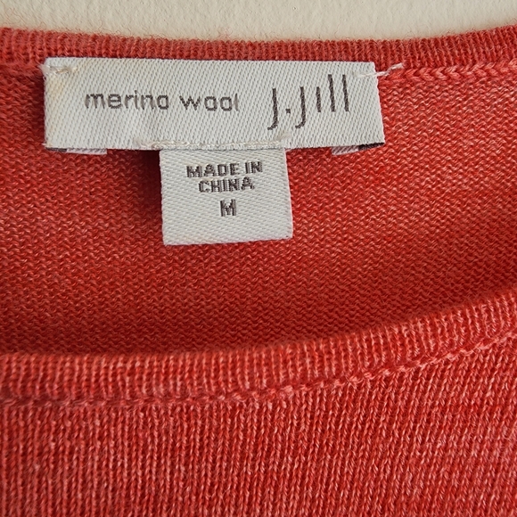 J Jill Women's Tunic Top 100% Merino Wool Size M Orange 3/4 Sleeves - Picture 13 of 14